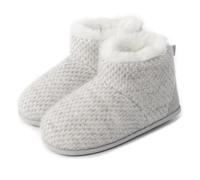 Isotoner® Ladies Sparkle Knit Boot Slippers, Classic Bootie Style with Pillowstep® Tufted Insole, Memory Foam for Comfort, Lightweight Elevated Heel Sole, Heel Layer for Absorption, Light Grey, 7 UK