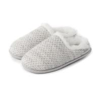 Isotoner® Ladies Sparkle Knit Swept Back Mule Slippers, Classic Mule Style with Pillowstep® Tufted Insole, Memory Foam for Comfort, Durable Flat Sole, Ultra Comfort Foam Layer, Light Grey, 5 UK