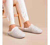 Isotoner® Ladies Sparkle Knit Swept Back Mule Slippers, Classic Mule Style with Pillowstep® Tufted Insole, Memory Foam for Comfort, Durable Flat Sole, Ultra Comfort Foam Layer, Light Grey, 4 UK