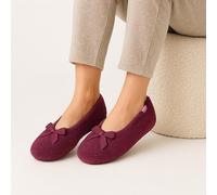 Isotoner® Ladies Terry Ballerina Slippers, Cotton Rich Stretch Fit with Pillowstep® Cushioning, Ultra Comfort Foam, Durable Sole, Machine Washable, Bow Detail, Burgundy, M