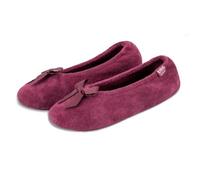 Isotoner® Ladies Terry Ballerina Slippers, Cotton Rich Stretch Fit with Pillowstep® Cushioning, Ultra Comfort Foam, Durable Sole, Machine Washable, Bow Detail, Burgundy, L