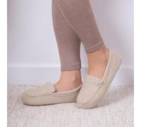Isotoner® Ladies Textured Moccasin Slipper Light Brown UK Size 6