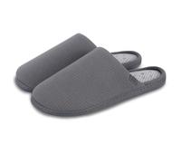Isotoner® Men’s Ribbed Mule Slippers, Pillowstep® Cushioning with Memory Foam, Ergo Sole with Slight Heel, Soft Slip-On Indoor House Shoes, Grey, UK 9