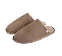 Isotoner® Men’s Suede Mule Slippers, Pillowstep® Tufted Insole with Memory Foam, Flat Sole with Slight Heel, Water-Repellent Indoor House Shoes, Sand, UK 8