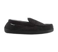 Isotoner Men's Diamond Corduroy Moccasin Slipper with Cooling Memory Foam for Indoor/Outdoor Comfort, Black, 10 UK