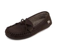 Isotoner Mens Distressed Moccasin Slipper With Herringbone Sock