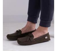 Isotoner® Mens Distressed Moccasin Slipper With Herringbone Sock Brown Uk Size 11