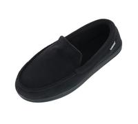 Isotoner Men's Microterry and Waffle Travis Moccasin Slippers with Memory Foam Insole and Durable Rubber Outsole, Black, 7/8 UK