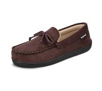 Isotoner Men's Microsuede Moccasin Slipper with Cooling Memory Foam for Indoor/Outdoor Comfort, Dark Chocolate, 12/13 UK
