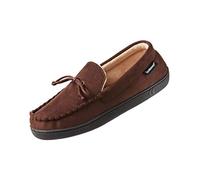 Isotoner Men's Microsuede Moccasin Slipper with Cooling Memory Foam for Indoor/Outdoor Comfort, Dark Chocolate, 10/11 UK