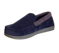 Isotoner Men's Microterry and Waffle Travis Moccasin Slipper, Navy Blue