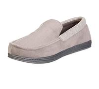 isotoner Men's Microterry and Waffle Travis Moccasin Slippers with Memory Foam Insole and Durable Rubber Outsole, Ash, 8.5/9.5 UK