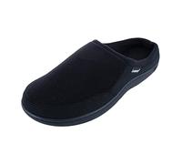 Isotoner Men's Microterry and Waffle Travis Slip-on Hoodback with Memory Foam Slipper, Black, 8.5/9.5 UK