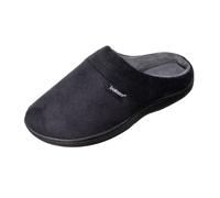 Isotoner Men's Open Back Slipper with Memory Foam and Indoor/Outdoor Sole, Fuax Microsuede Black, 8-9