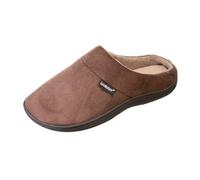 Isotoner Men's Open Back Slipper with Memory Foam and Indoor/Outdoor Sole, Fuax Microsuede Dark Chocolate, 9.5-10.5