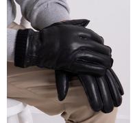 Isotoner® Mens Premium Leather SmarTouch™ Glove With Rib Knit Cuff & Sheepskin Lining Black Small / Medium