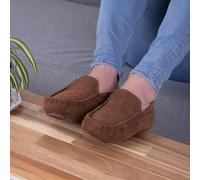 Isotoner® Mens Real Suede With Closed Stitch Moccasin Slipper Tan UK Size 10