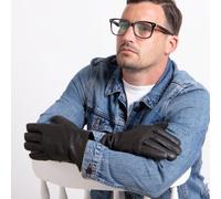 Isotoner® Mens Smartouch™ Water Repellent 3 Point Leather Gloves Black Small/Medium