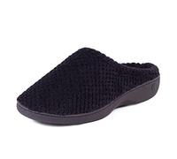 Isotoner Popcorn Terry Mule Slippers, Womens Open Back Slippers, Black (Black), 6 (39 EU)
