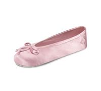 isotoner Satin Ballerina House Slipper With Bow and Faux Suede Sole, Women's Slipper