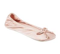 isotoner Satin Ballerina House Slipper With Bow and Faux Suede Sole, Women's Slipper