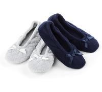 isotoner Women's 2 Pack Ballerina Slipper Ballet Flat, Light Grey Quilted, Navy Blue Solid, 4.5/5.5 UK