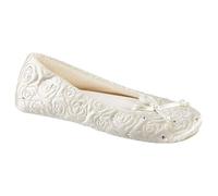 Isotoner Women's Ballerina Slippers with Terry Lined and Rose Quilt Ballet Flat, Ivory, 3/4 UK