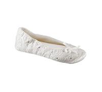 Isotoner Women's Ballerina Slippers with Terry Lined and Rose Quilt Ballet Flat, White, 6/7 UK