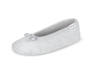 isotoner Womens Chevron Microterry Ballerina House Slipper with Moisture Wicking Grey Size: 8-9