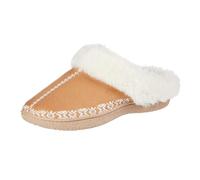 isotoner Women's Clara Embroidered Microsuede Clog Slippers, Buckskin, 6.5-7