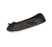 Isotoner Women's Classic Stretch Satin Ballerina Slippers with Bow Tie and Leather Sole, Black, 11-12