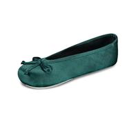 isotoner Women's Classic Stretch Satin Ballerina Slippers with Bow Tie and Leather Sole, Dark Pine, LG