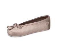 isotoner Women's Classic Stretch Satin Ballerina Slippers with Bow Tie and Leather Sole, Deep Taupe, X-Large UK