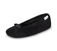 isotoner Women's Diamond Microterry Gemma Ballerina Slippers with Memory Foam Comfort and Suede Sole, Black Diamond, 5-6