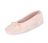isotoner Women's Diamond Microterry Gemma Ballerina Slippers with Memory Foam Comfort and Suede Sole, Evening Sand Diamond, 6.5-7.5