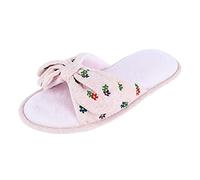 Isotoner Women's Embroidered Jersey Tie Slide Slipper, Evening Sand