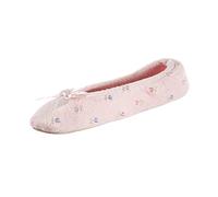 Isotoner Womens Embroidered Terry Ballerina Slipper, Pink, Large