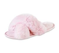 isotoner Women's Fuzzy Slipper, Cozy Open Toe Flip-Flop with a Furry Cross Band and Plush Fluffy Terry Cushion, Peony, 5.5/6 UK
