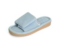 isotoner womens Indoor/Outdoor Adjustable Diamond Microterry Slide Slipper With Memory Foam Comfort, Blue Fog, 7.5-8