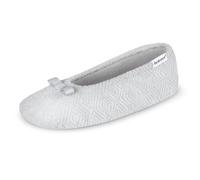 Isotoner Women's Microterry Gemma Ballerina Slippers-Suede Sole, Light Grey Diamond, 3/4 UK