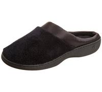 ISOTONER Women's Microterry Pillowstep Satin Cuff Clog Slippers, Black, 6.5-7 B(M) US