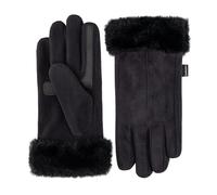 Isotoner Women's MYA Microsuede Glove with Faux Fur Cuff Detail, Touchscreen Compatible and Water Repellent, Black, S/M