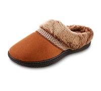 Isotoner Women's Recycled Microsuede Mallory Hoodback Slipper, with Memory Foam and Indoor/Outdoor Sole, Cognac, 5.5/6 UK