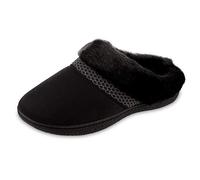 isotoner Women's Microsuede Mallory Hoodback Slipper, with Memory Foam and Indoor/Outdoor Sole, Black, 7.5-8