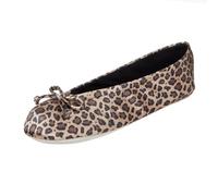 isotoner Women's Satin Ballerina Slipper, Suede Sole Flat Sandals, Cheetah Soft Tie Bow, 3/4 UK