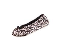 Isotoner Women's Satin Ballerina Slipper, Suede Sole Flat Sandals, Ribbon Bow-Cheetah, 9.5/10 UK