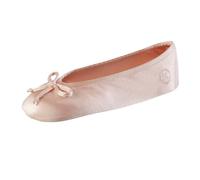 Isotoner Women's Satin Ballerina Slippers with Bow, Suede Sole, Evening Sand, 6/7 UK