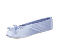 Isotoner Women's Satin Ballerina Slippers with Classic Ribbon Or Soft Tie Bow and Suede Sole, Periwinkle, 6/7 UK