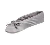 Isotoner Women's Satin Ballerina Slippers with Classic Ribbon Suede Sole, Ash Soft Tie Bow, 5-6, Ash Soft Tie Bow, 5-6
