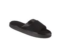 Isotoner Women's Soft Microterry Wider Width Slide Slippers, with Satin Trim and Comfort Footbed, Black, 5.5/6 UK